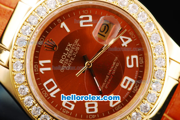 Rolex Datejust Oyster Perpetual Automatic Movement RG Case with Orange Dial and Numeral Marker-Diamond Bezel - Click Image to Close